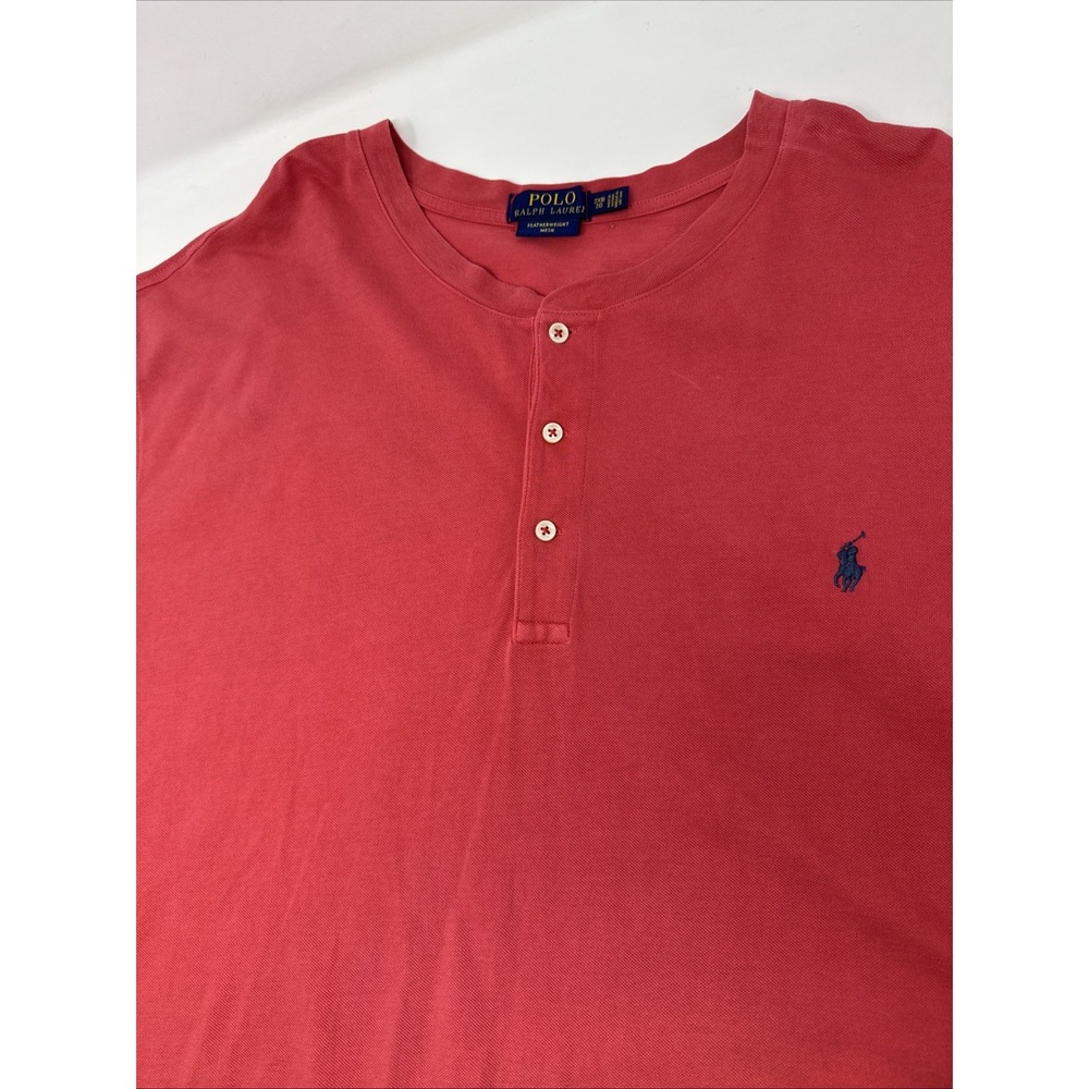 Polo Ralph Lauren‎ Featherweight Mesh Henley Mens 2XB Pink Salmon Short Sleeve